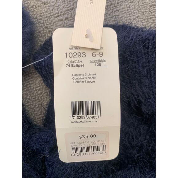 Mayoral Kids 6-9 3 in 1 Set Blue Fuzzy Pompom Hat Scarf Mitten New - Picture 3 of 5